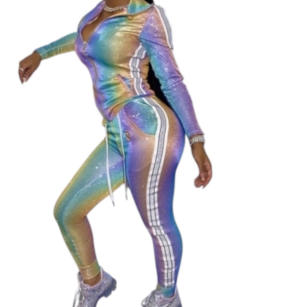 NWOT Shane Justin Glitter Rainbow Unicorn Women's Tracksuit, Size X-Small - Picture 2 of 16